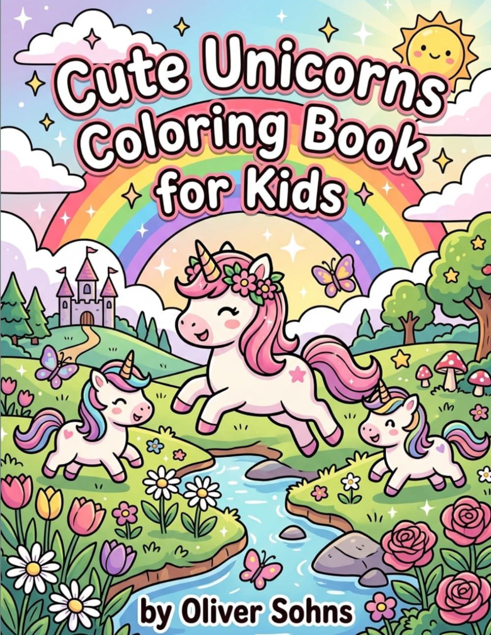 Cute Unicorns Colouring Book for Kids: 50 Magical Unicorns. Big, Fun and Easy Colouring Pages for Children, unicorn sketchbook for girls, cute & cuddly unicorn, cute unicorn stuff