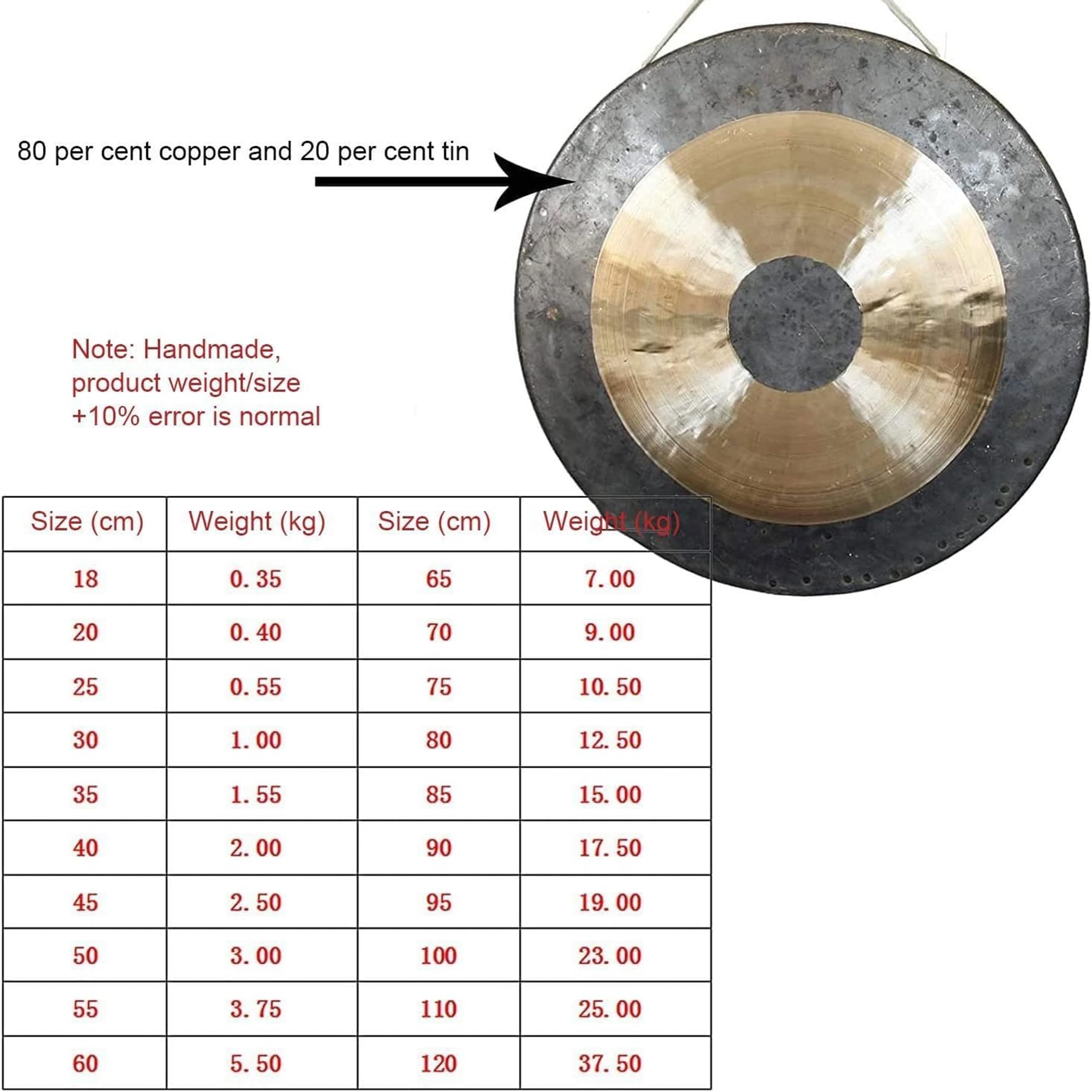 Gong in rame con martello, strumento tradizionale cinese per meditazione, relax e decorazione domestica, 30 cm
