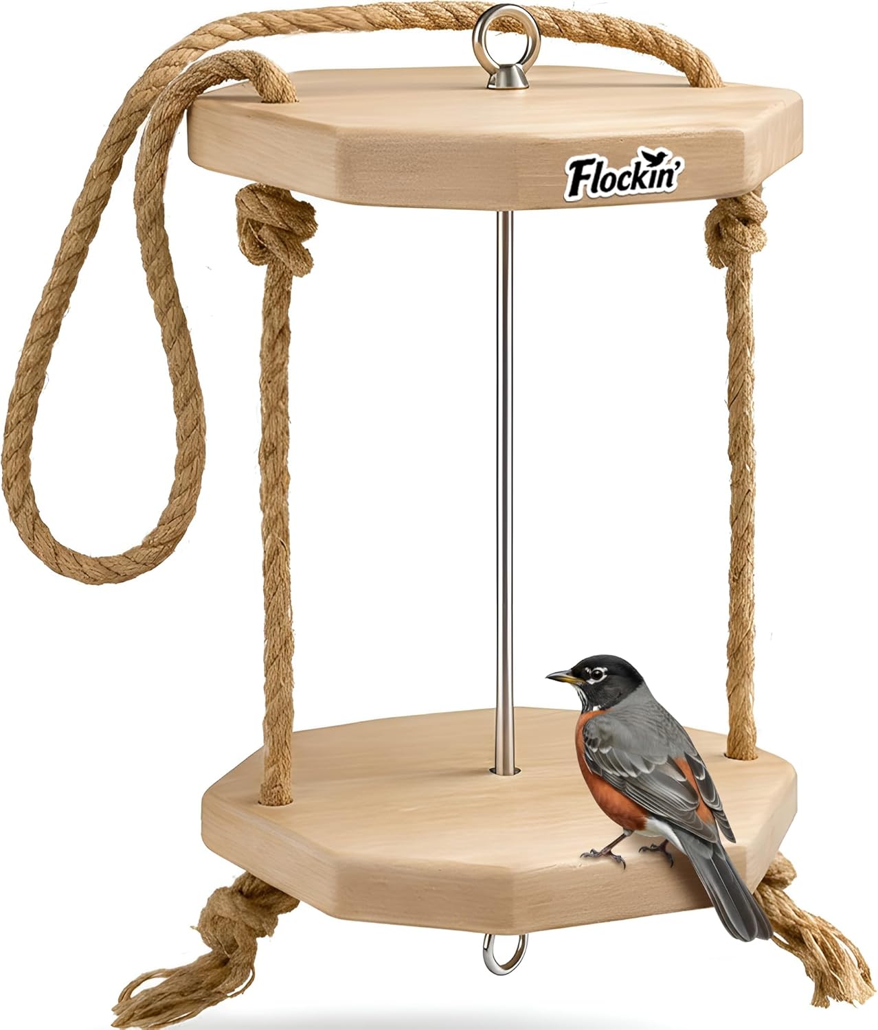 Cylinder Bird Feeders for Outdoors - Weather Resistant Wood Cylinder Feeder with a Bird Safe Protective Clear Finish - Holds Bird Seed Cylinders with Hole, Logs, & Birdseed Cakes