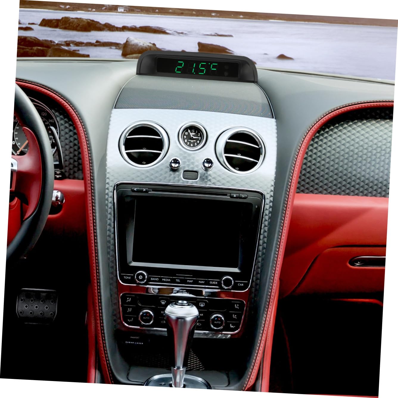Reloj para Coche con Termómetro Solar Reloj Electrónico de Alta Precisión con Automático de Brillo Pantalla LED Visible Día y Noche Instalación sin Taladro de Energía y Fácil