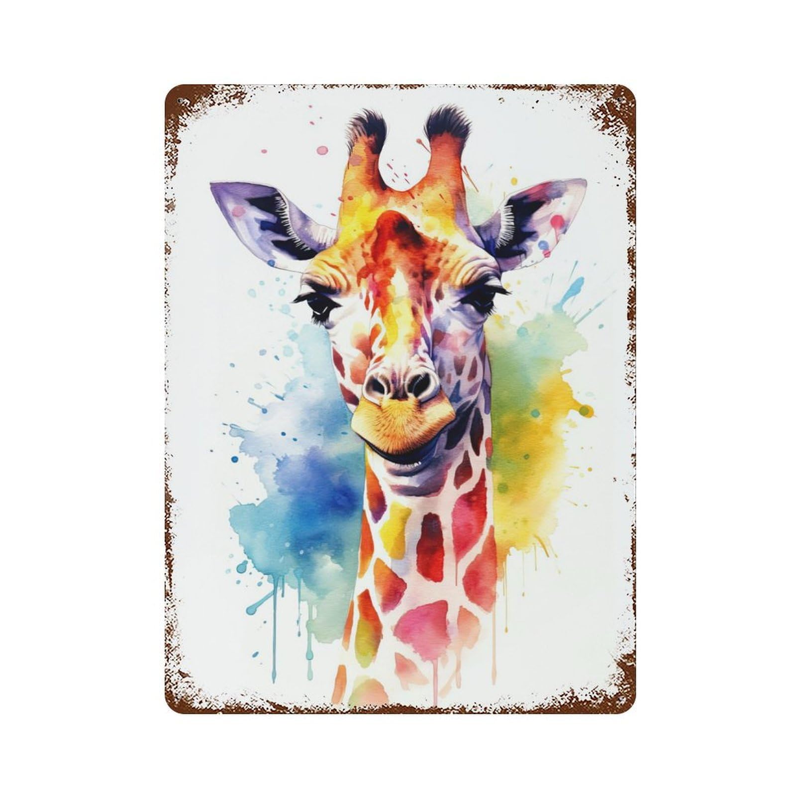 Vintage Rust Metal Sign with Giraffe Watercolor Design 15.7"x11.8", for Shed, Workshop And Garage Wall Decor, Classic Wall Plaque