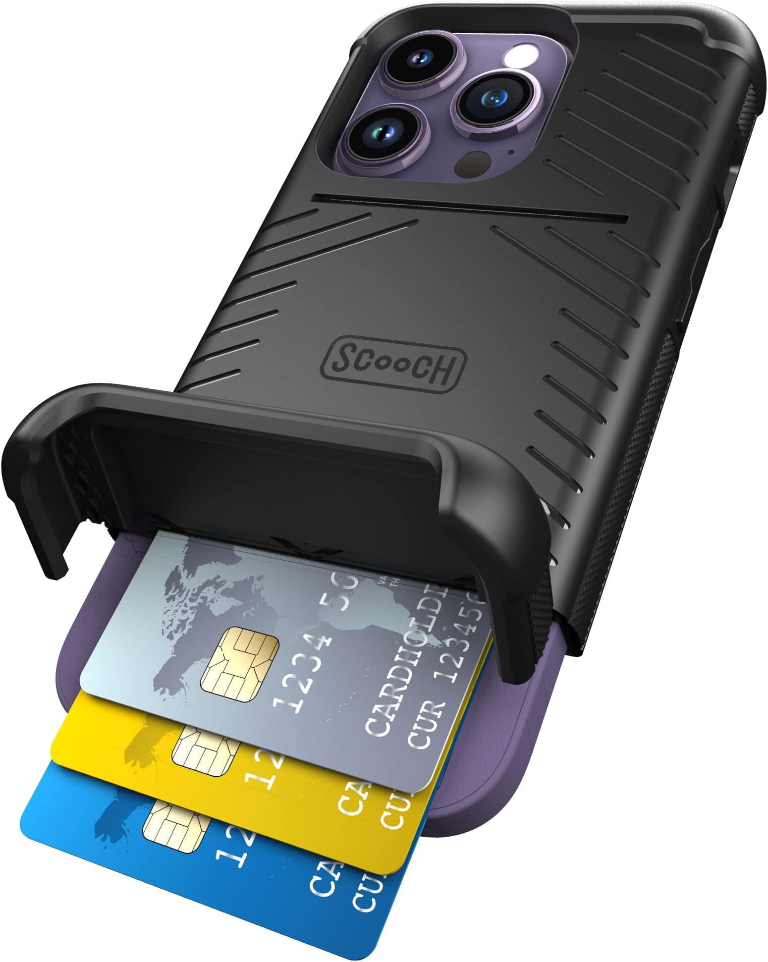Scoochfor iPhone 14 Pro Case with Card Holder, Wingmate Wallet Case with Hidden Card Slot and RFID Protection for up to 4 Cards, 10-Foot Drop Protection, Black