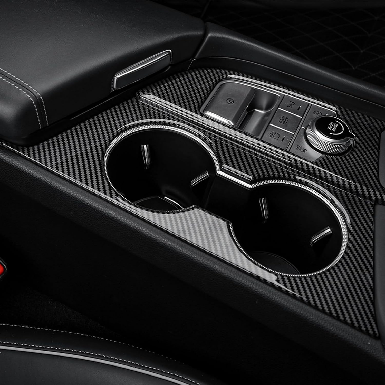 2PCS ABS Central Gear Shift Panel Cover Gear Shift Panel Cover Compatible with Genesis G70 2018–2024 Interior Accessories (Carbon Fiber Pattern)