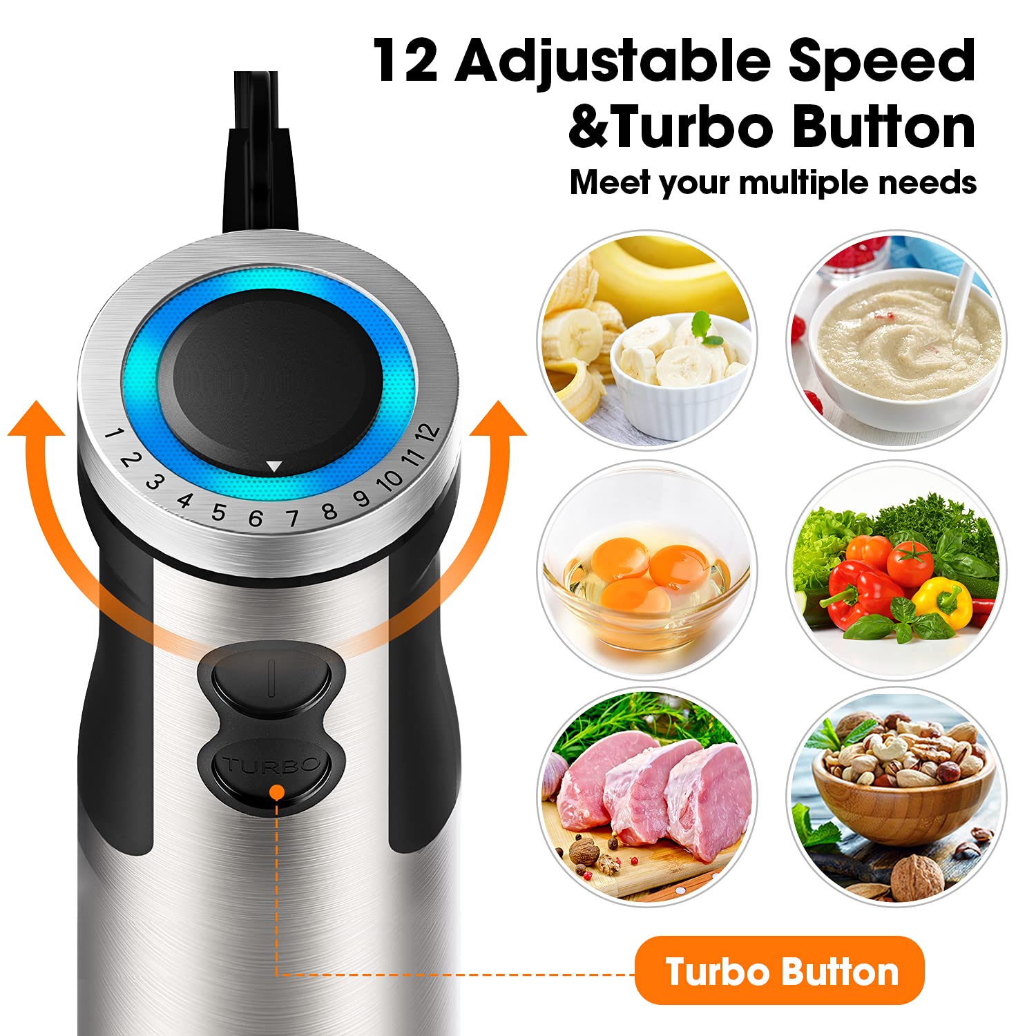KOIOS Hand Blender,800W 12Speed 4in1 Multipurpose Immersion Blender