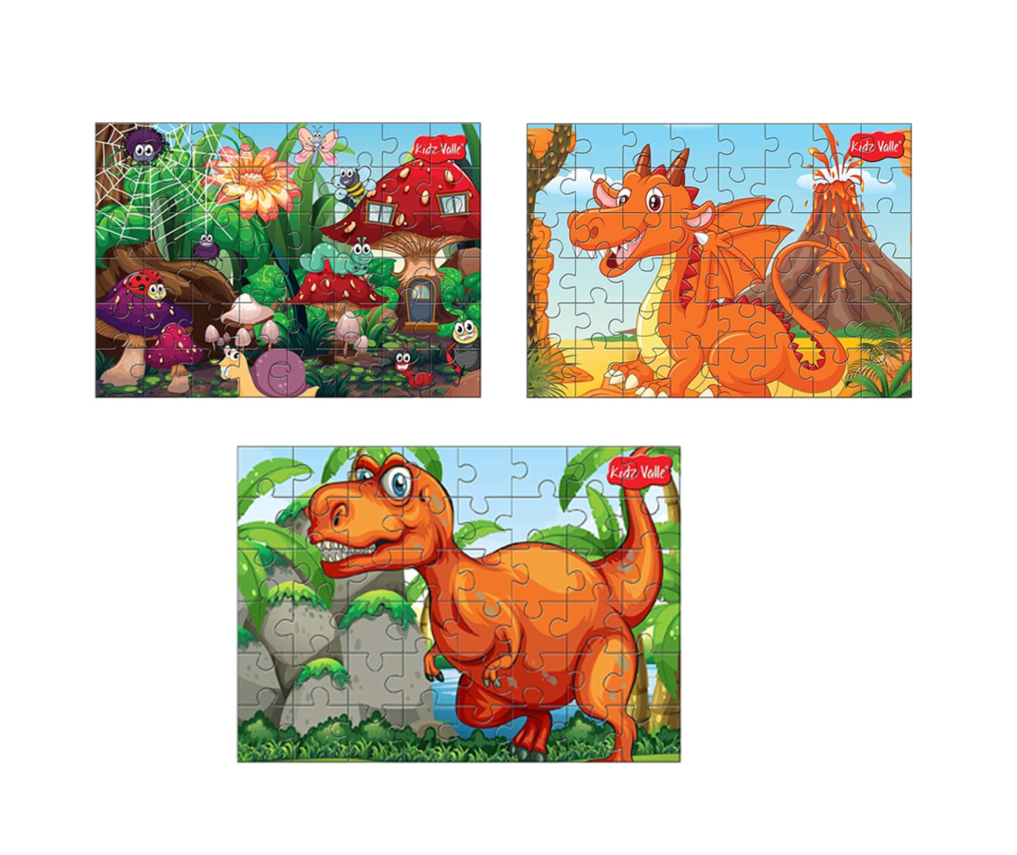 Kidz Valle Set of 3, 48 Piece Jigsaw Puzzles for Kids Age 4 Years and Above, Size: 24.7 cm X 17.4 cm (Combo 05)