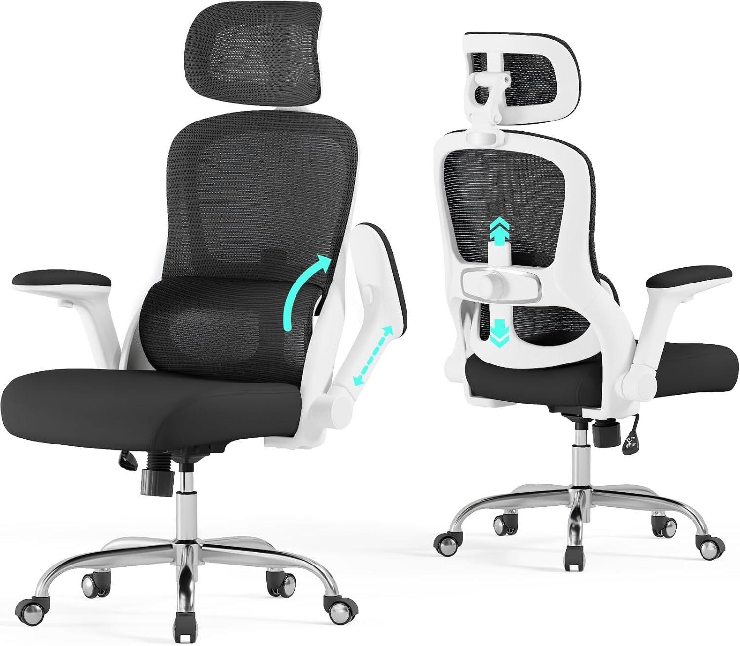 Ergonomic Office Chair - Computer Desk Chair with Adjustable Lumbar Support - 400lbs Executive Desk Chair High Back with Headrest Flip-Up Arms for Long Hours, Rolling Chair (White Black) Black White