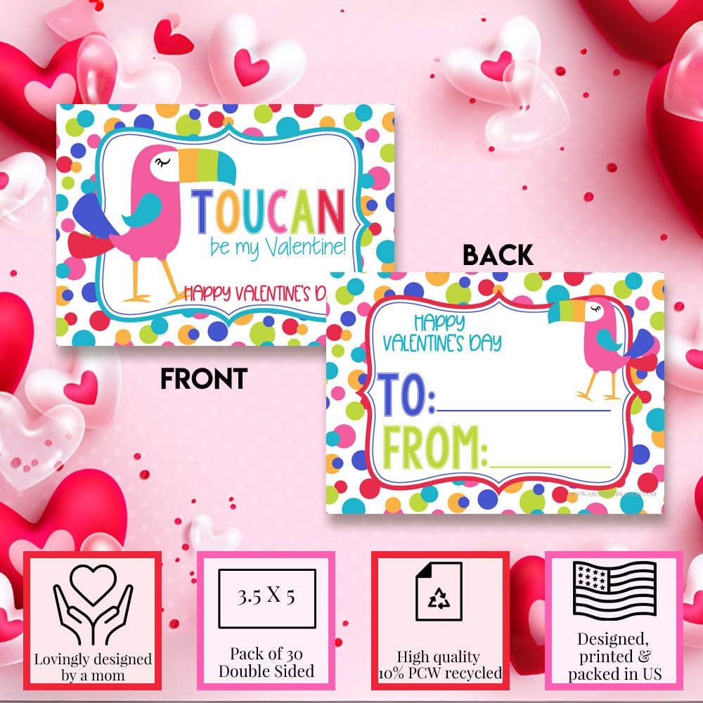 30 Valentinstag-Karten Für Kinder – Chamäleon-Motive, 8,9x12,7 Cm
