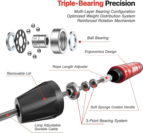 Miniatura 2 de Macyo Cuerda de saltar ajustable con rodamientos triples, cable de acero sin enredos, asas pesadas, ideal para entrenamiento de velocidad, gimnasio