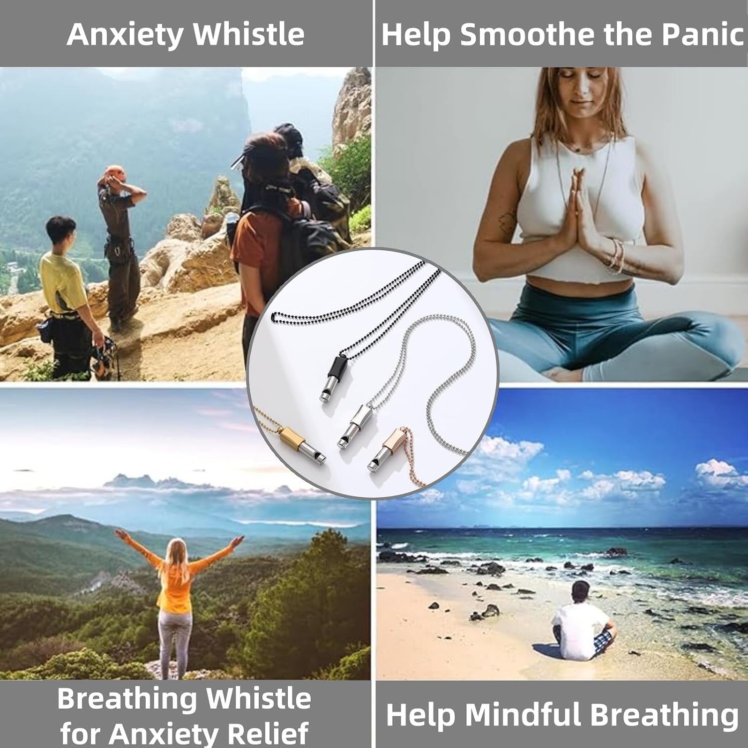 Whistle Breathing Necklace to Quit Smoking Vaping Anxiety Relief Stop Smoking Aids Smokeless Inhaler for Adults Natural Calm Vaporless Design Quit Smoking Necklace