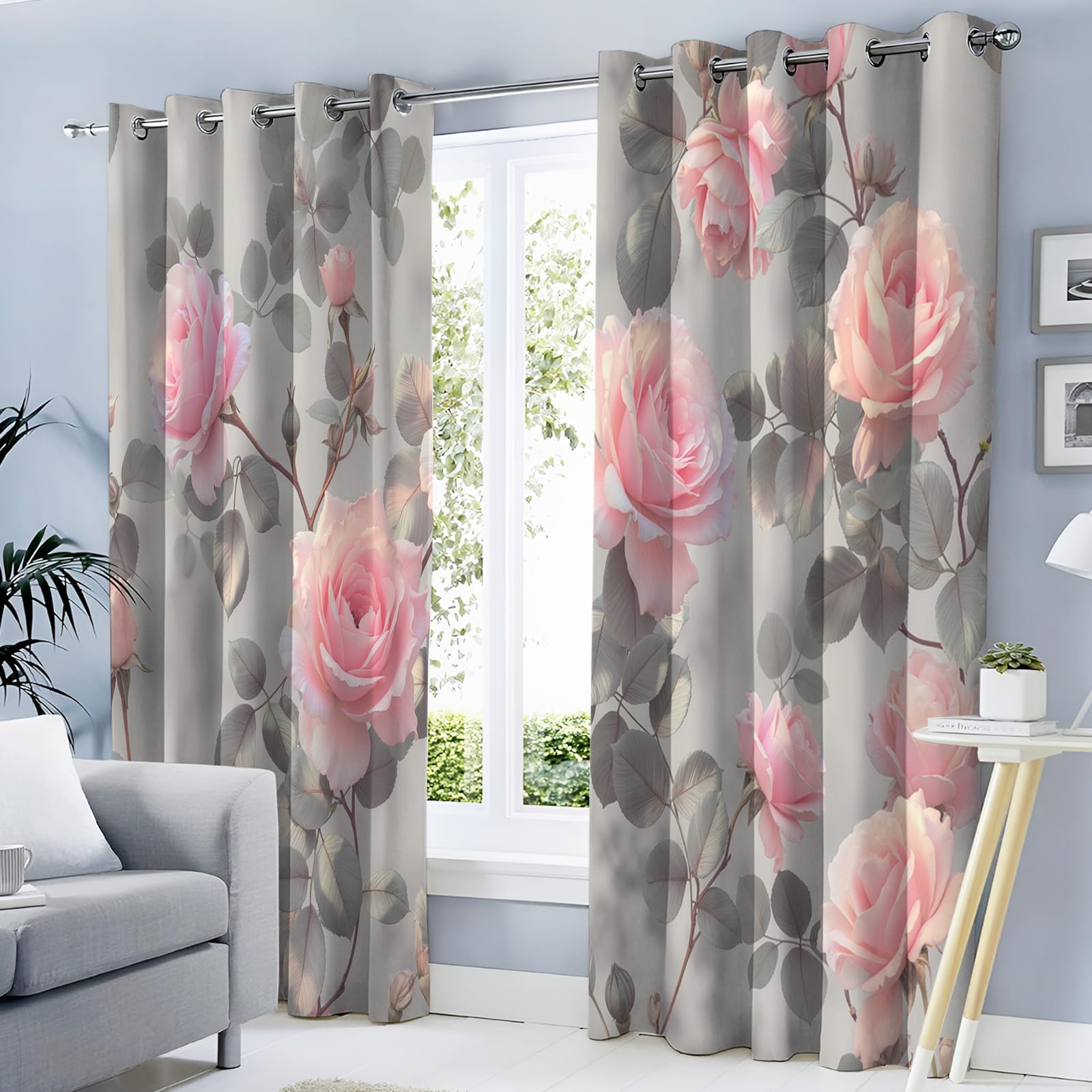 Rideaux thermiques à motifs roses bloquant le froid pour chambre romantique