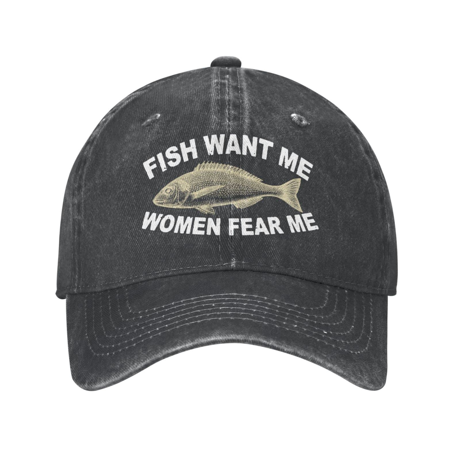 Coofook Women's Black Fishing Hat Cap Want Me Fishes Fear Me Cap For Dad Hats Trendy Hats