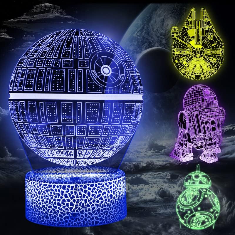 3D Illusion Lamp, LED Night Lights with 16 Color Changes and Remote Control, Christmas Birthday Gifts for Kids Boys Men Fans
