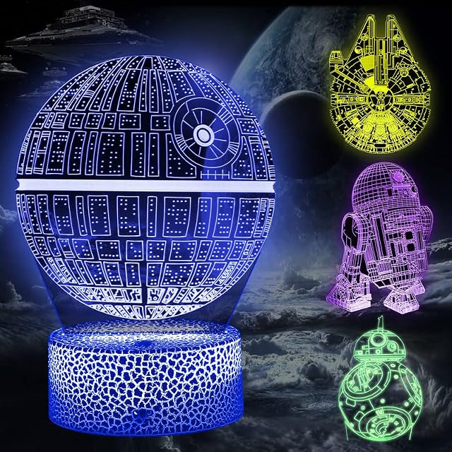 3D Illusion Lamp, LED Night Lights with 16 Color Changes and Remote Control, Christmas Birthday Gifts for Kids Boys Men Fans