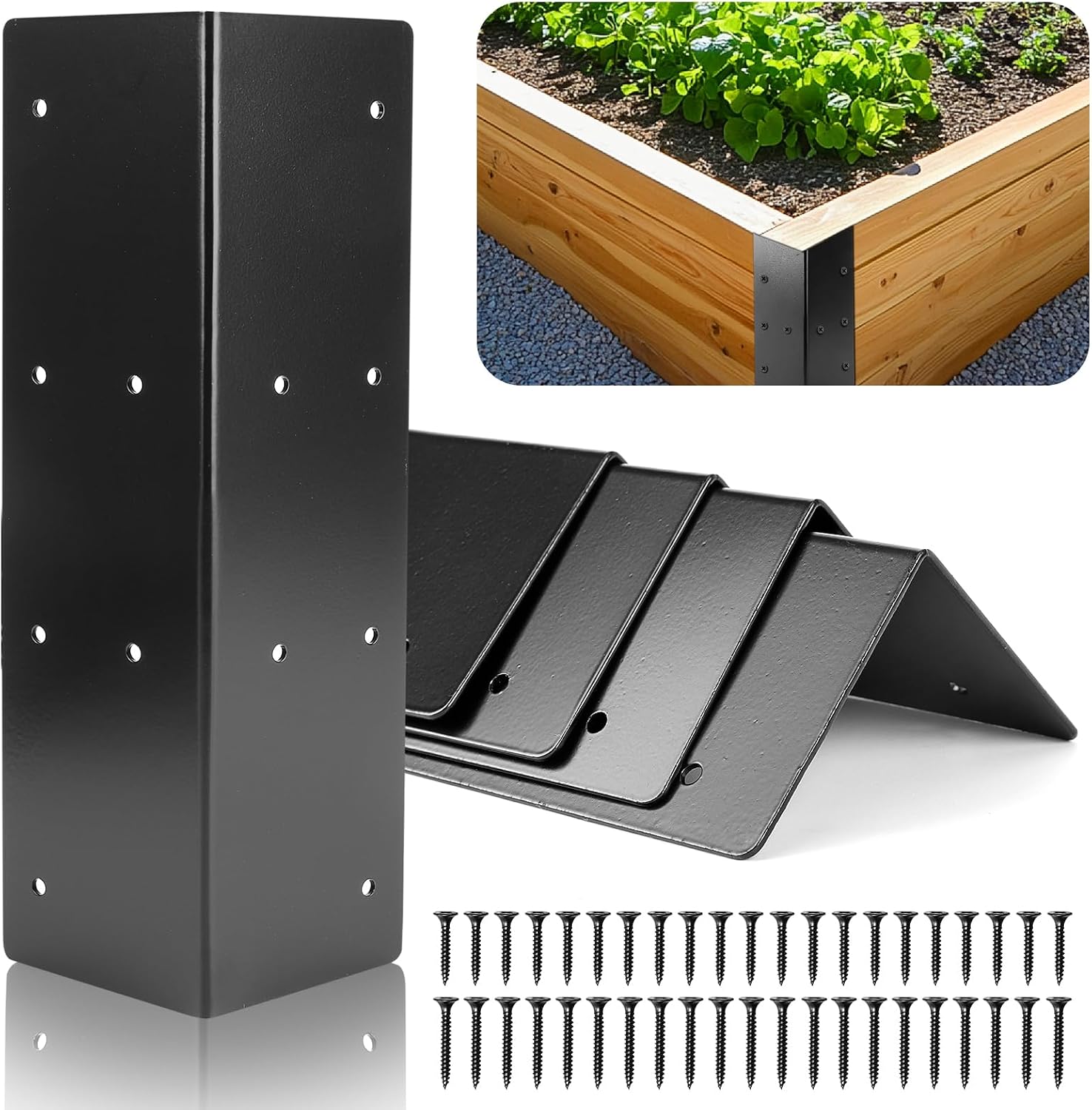 4 Pack Corner Brackets for Wood, Heavy-Duty Metal Corner Brackets for Raised Garden Bed,11" x 3" x 3" Garden Bed Corner Bracket, Rust Resistant Raised Garden Bed Corners with Screws
