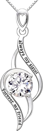 ALOV Jewelry collar de plata con dije romántico de zirconia cúbica con frase "Always my sister, forever my friend"