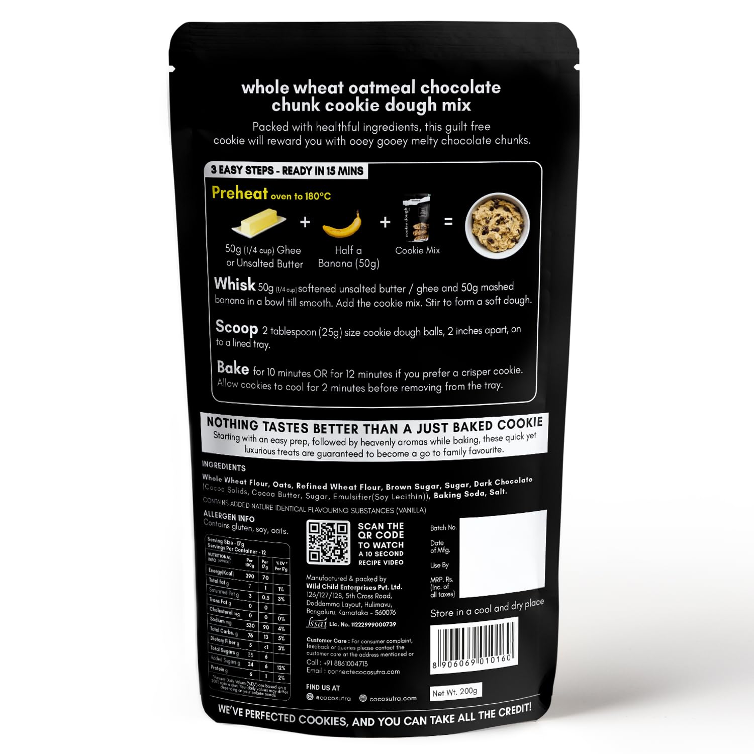 Cocosutra Cookie Dough Mix - Whole Wheat Oatmeal Chocolate Chunk | with natural ingredients| 3 Easy Steps for Perfect Cookies - Whisk, Scoop & Bake | Instant Baking Mix | 220 g - Image 2 thumbnail