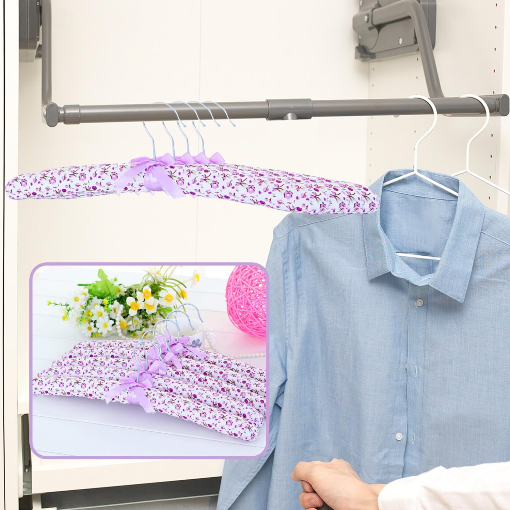Appendiabiti maglione, ganci per cappotto imbottito, 10 pezzi imbottiti non slittati, ganci per vestiti imbottiti in raso fiore, ganci morbidi per maglione per camicetta 2, ganci per vestiti imbottit