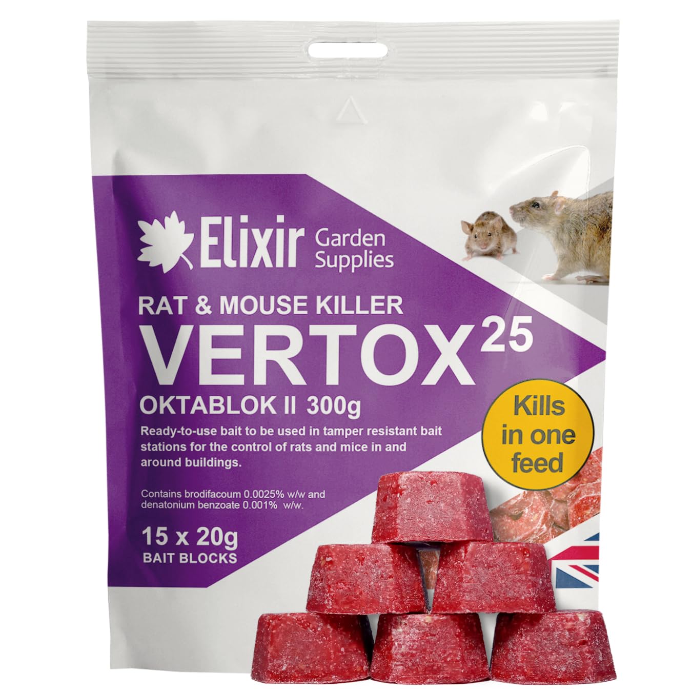 Elixir Gardens Max. Strength Rat Poison Blocks 300g Bag x 5