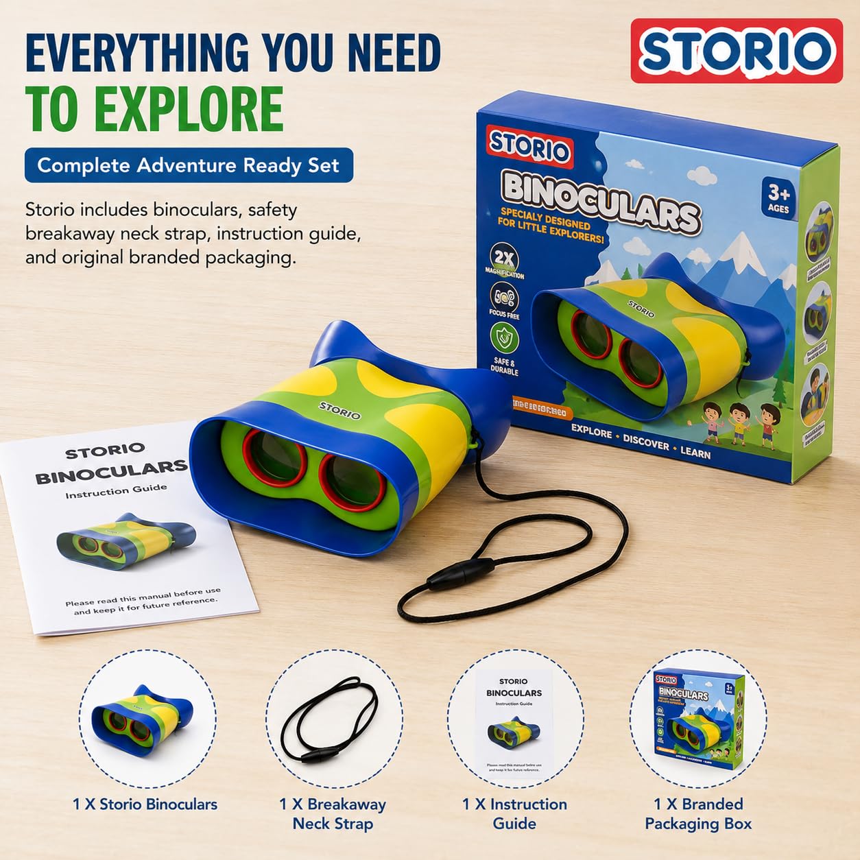 Storio Binoculars for Toddlers & Kids | Educational Outdoor Exploration Toy for Boys & Girls Age 3+ | Safe, Lightweight & Shockproof Binoculars | Perfect Easter Basket Gift or Birthday Present 1