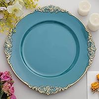 Vista 24 de Efavormart 6 Pack de 13 Pulgadas Platos de Carga Redondos Claros con Borde Tallado en Hojas Barrocas de Plata para Decoración de Mesa, Evento