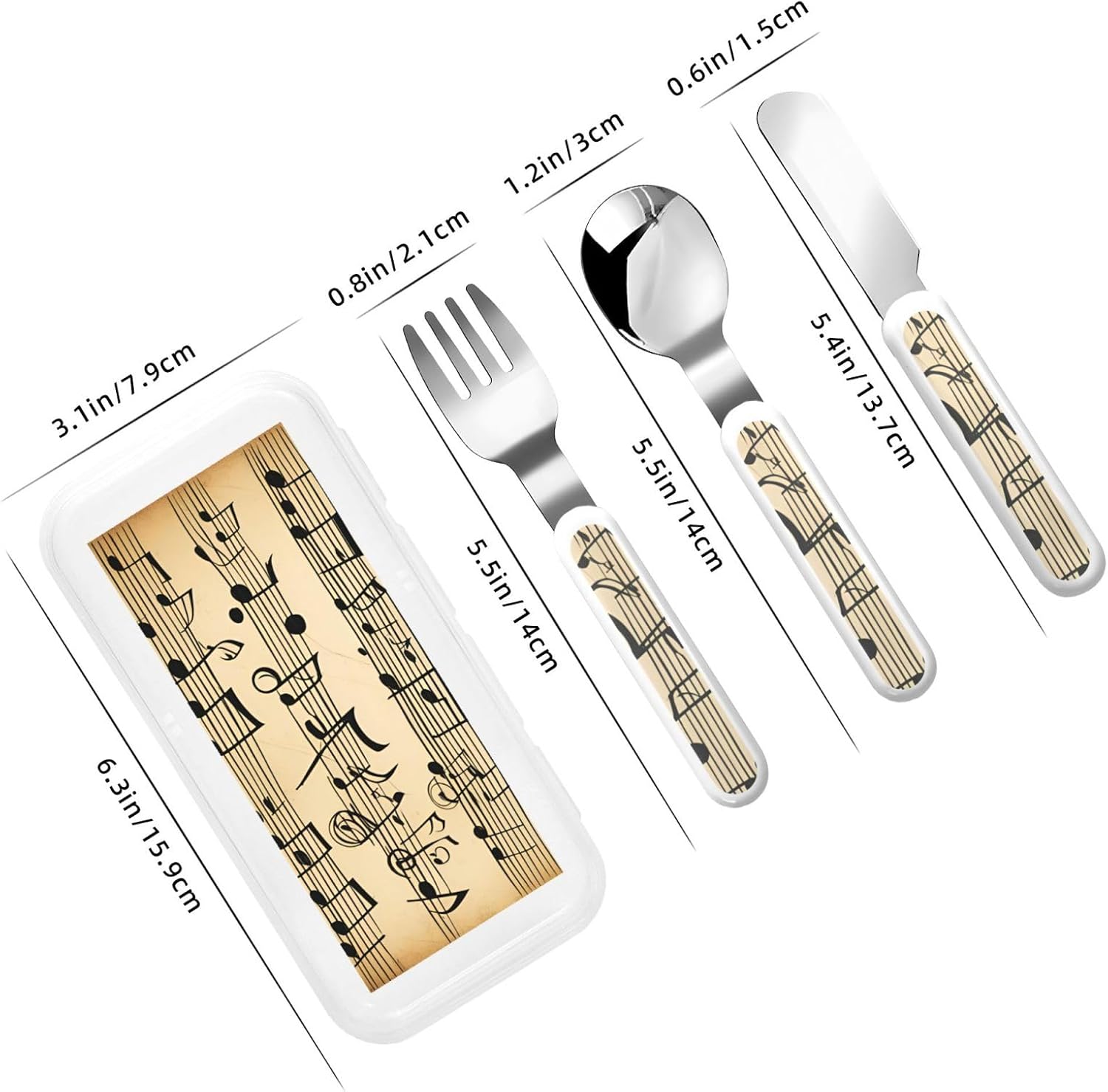 Musical Notes Print Stainless Knife Spoon Fork 3-Piece Set,Flatware Cutlery Set With Storage Case