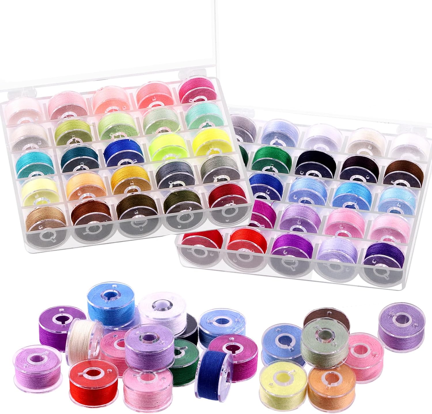 Swpeet 50Pcs 50 Colors Polyester Prewound Bobbins Sewing Set with