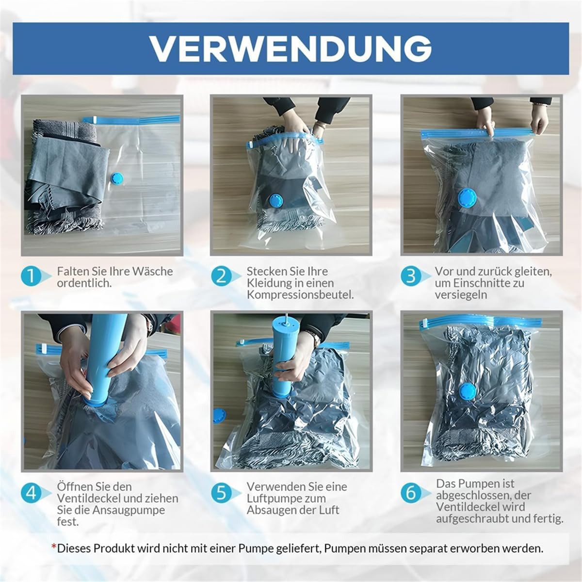 10 Stück Vakuumbeutel for Kleidung, 40 x 30 cm, wiederverwendbare Aufbewahrungsbeutel, Vakuumbeutel mit Versiegelung und platzsparende Reisetaschen