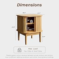 Vista 2 de Fluted Nightstand with Sliding Doors, Modern Bedside Table with Solid Wood Legs, Wood Night Stand for Bedroom (Natural)