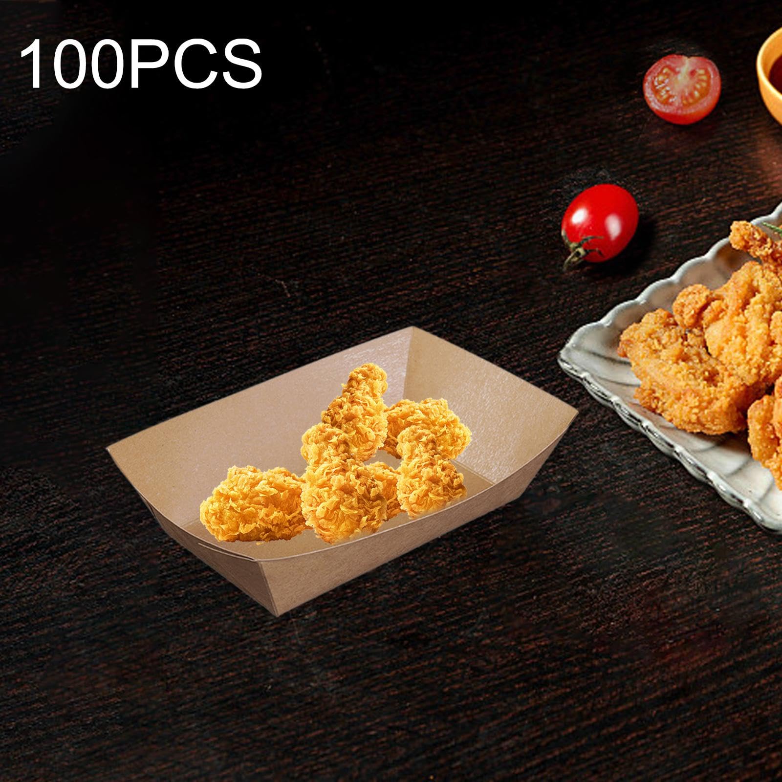 Lot de 100 barquettes en papier kraft pour tacos, nachos, frites, corn, M