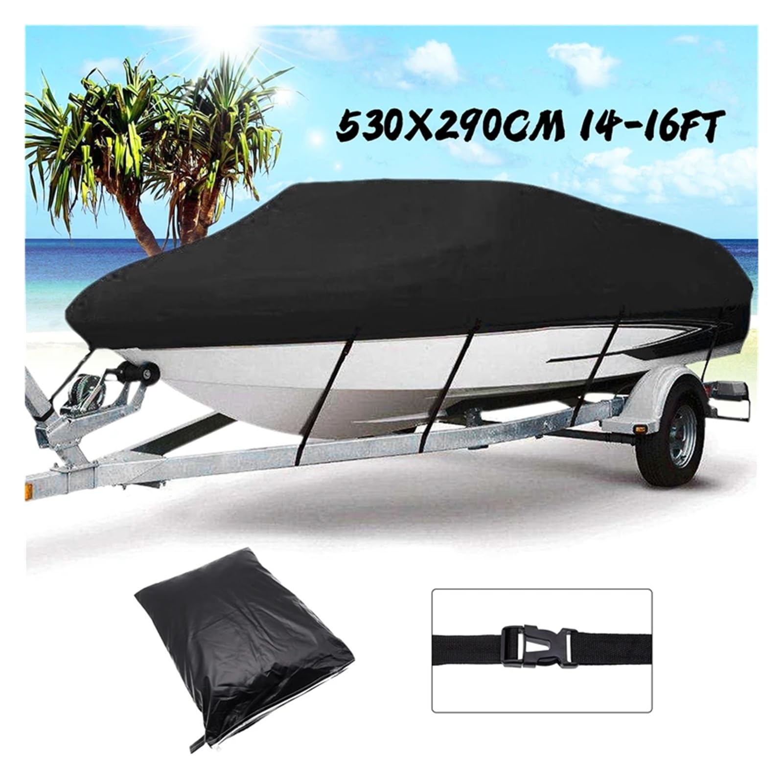 Telo Copri Barca Telo Copribarca for Yacht Telo Copribarca da 11-22FT Anti-UV Impermeabile Resistente 210D Marine Rimorchiabile Accessori for Barche in Tela(14-16Ft (530X290cm))