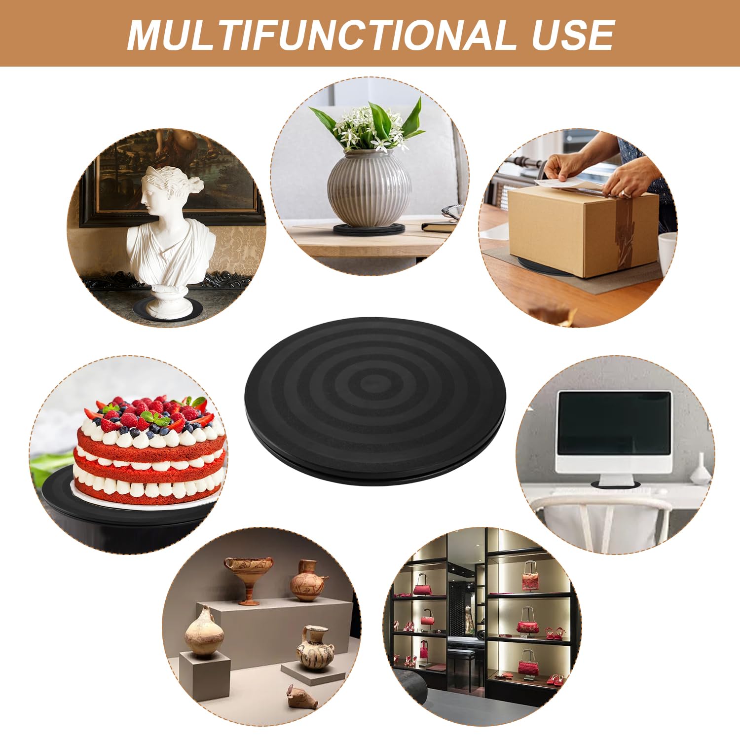 NTGRTY 2 Pezzi Supporto Girevole di 360 ° con Cuscinetti a Sfera 20CM Piattaforma Roteante Supporto Girevole Manuale di 360 ° per Giradischi per TV, Monitor, Altoparlanti (Nero)