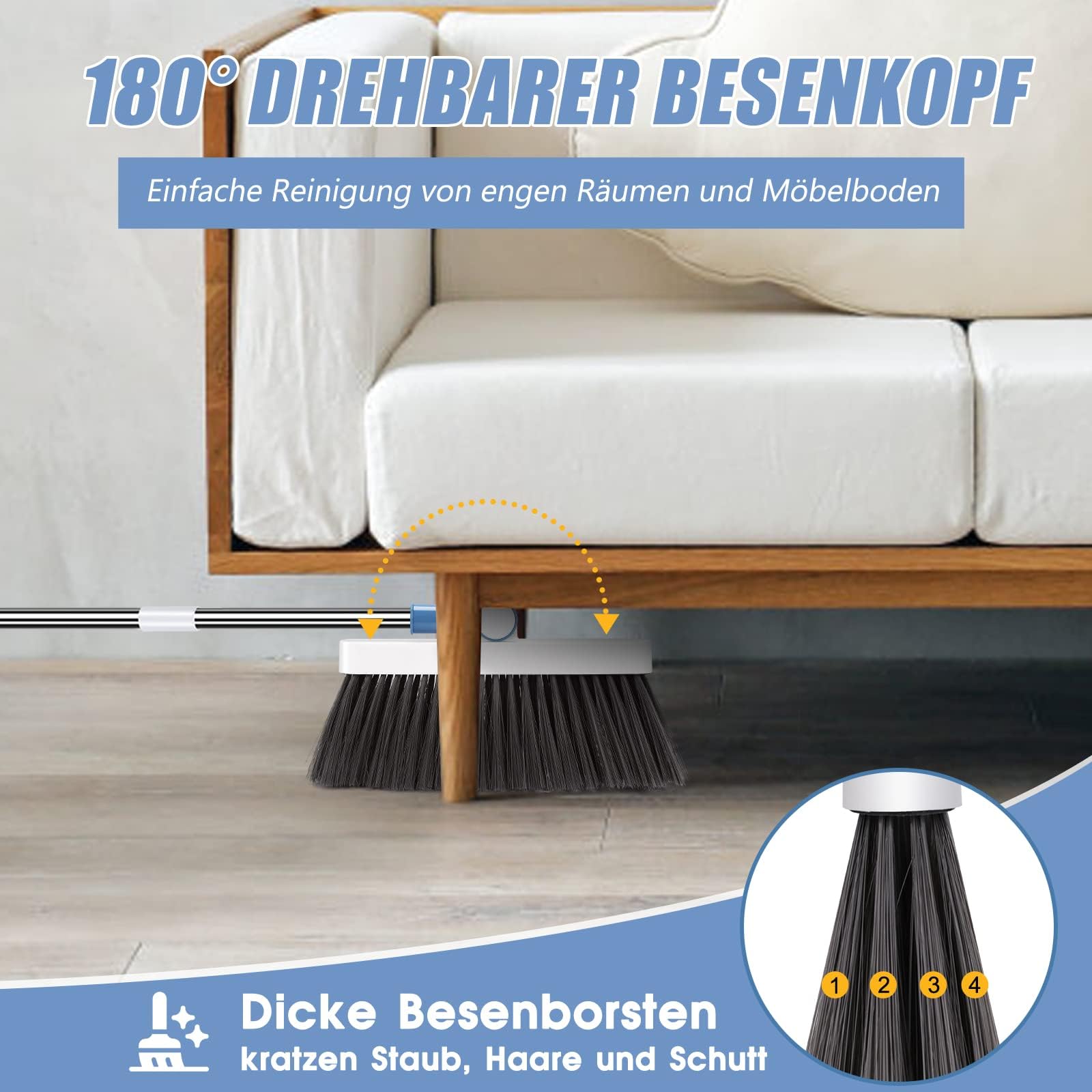 4Pcs Broom And Dustpan Set With Floor Squeegee Rectangular - View #7