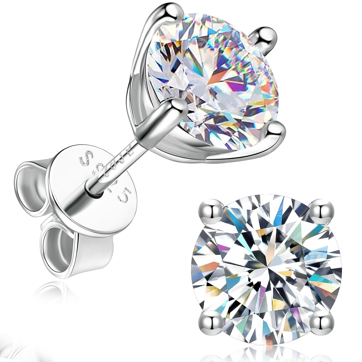 Moissanite Stud Earrings for Women Men 18K White Gold Plated Solid GRA 925 Sterling Silver Earring Hypoallergenic Dainty