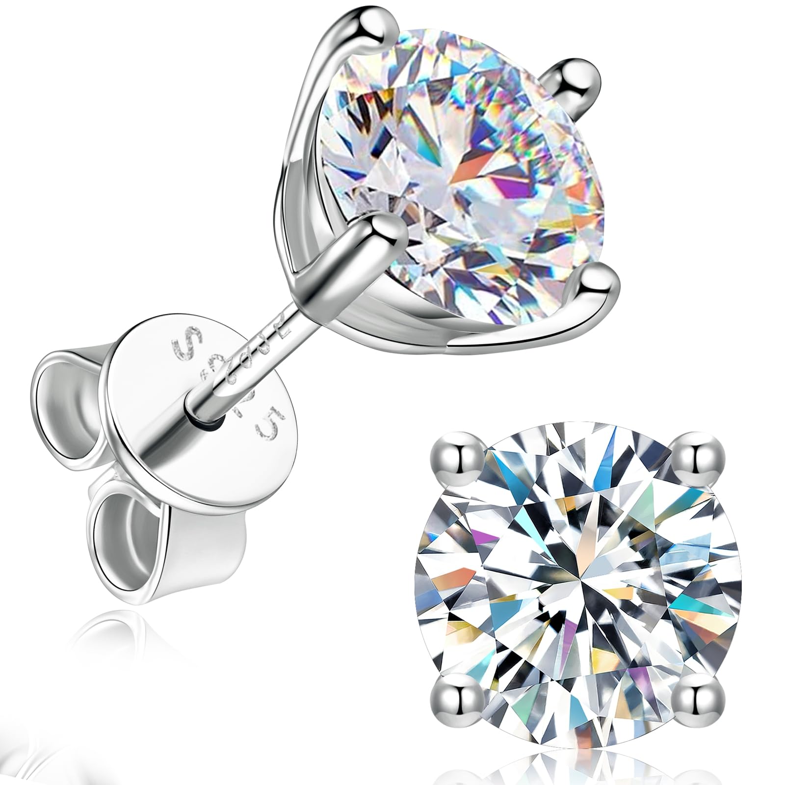 Moissanite Stud Earrings for Women Men 18K White Gold Plated Solid GRA 925 Sterling Silver Earring Hypoallergenic Dainty