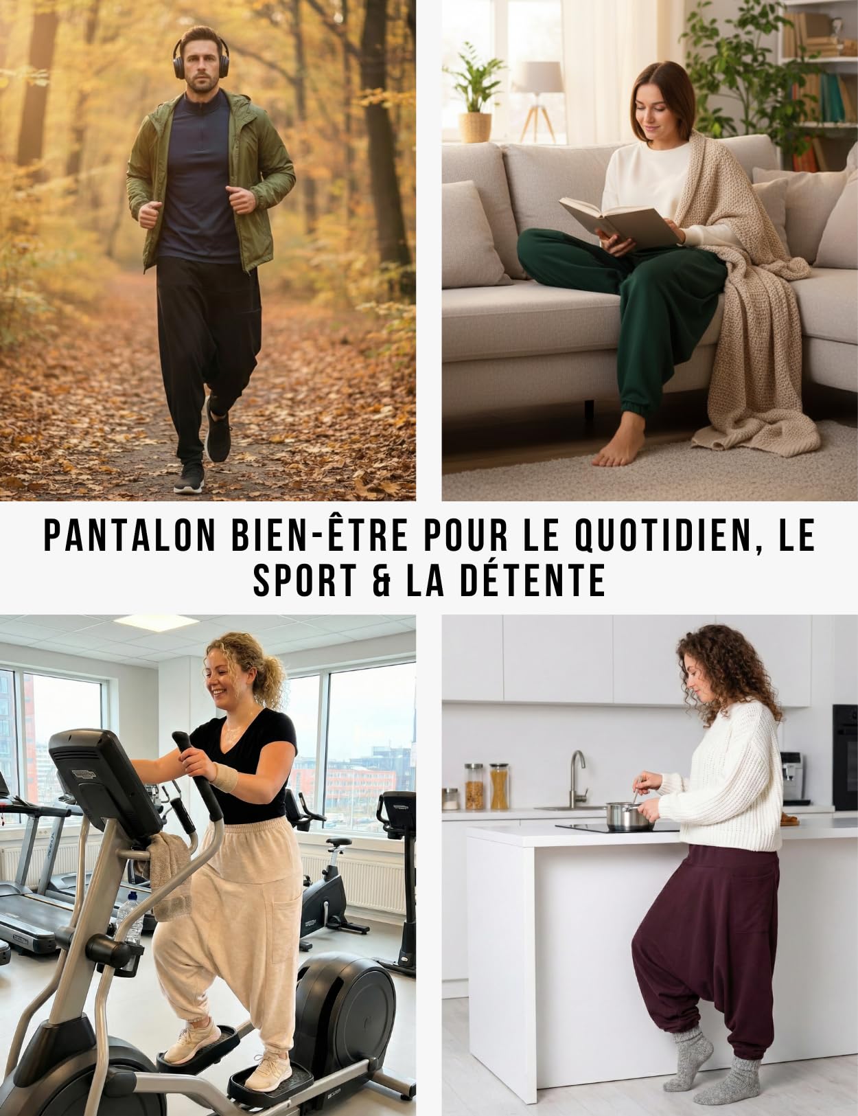 PANASIAM Sarouel Femme & Homme - Pantalon de Yoga Chaud Unisexe | Forte teneur en coton, entrejambe bas, taille élastique, matière sweat douce, pantalon d'hiver pour les journées fraîches
