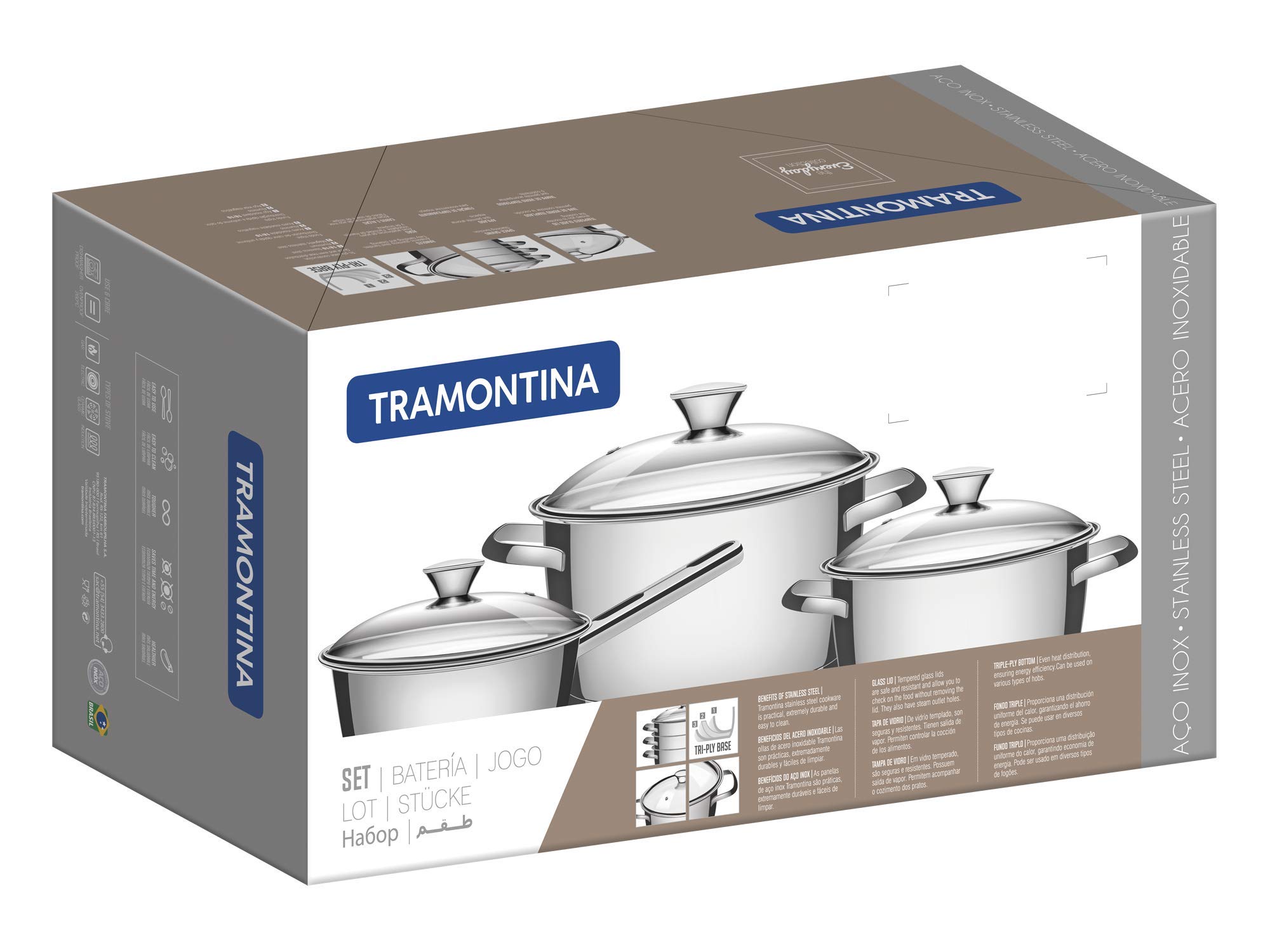 Tramontina Set di Pentole in Acciaio Inox Fonde Triple Allegra 4 Pezzi