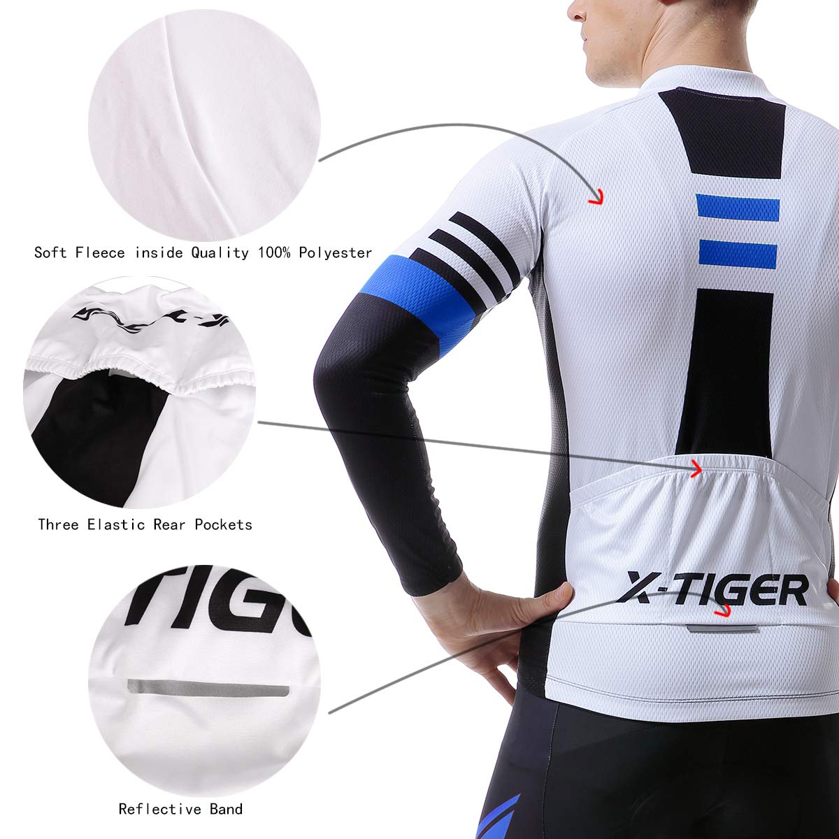 X-TIGER Ciclismo Inverno Termico Vello Completo Giacca Maglia Maniche Lunghe Maglietta Manica da Uomo 5D Gel Pantaloni Lunghi con Pettorina Set di Abbigliamento Ciclista