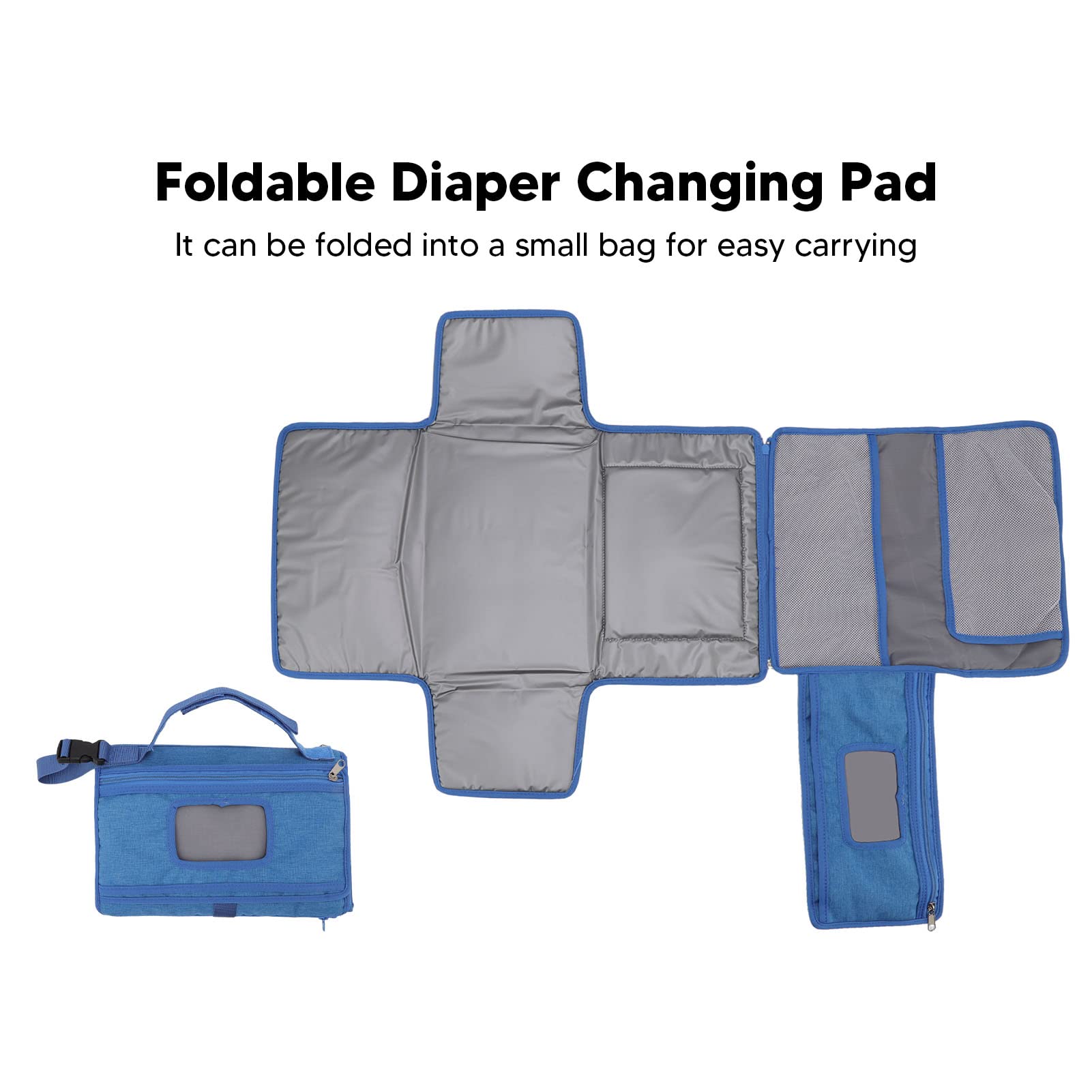 Materassino per fasciatoio, fasciatoio portatile con tracolla per maniglia, fasciatoio da viaggio pieghevole per baby shower (Blu)