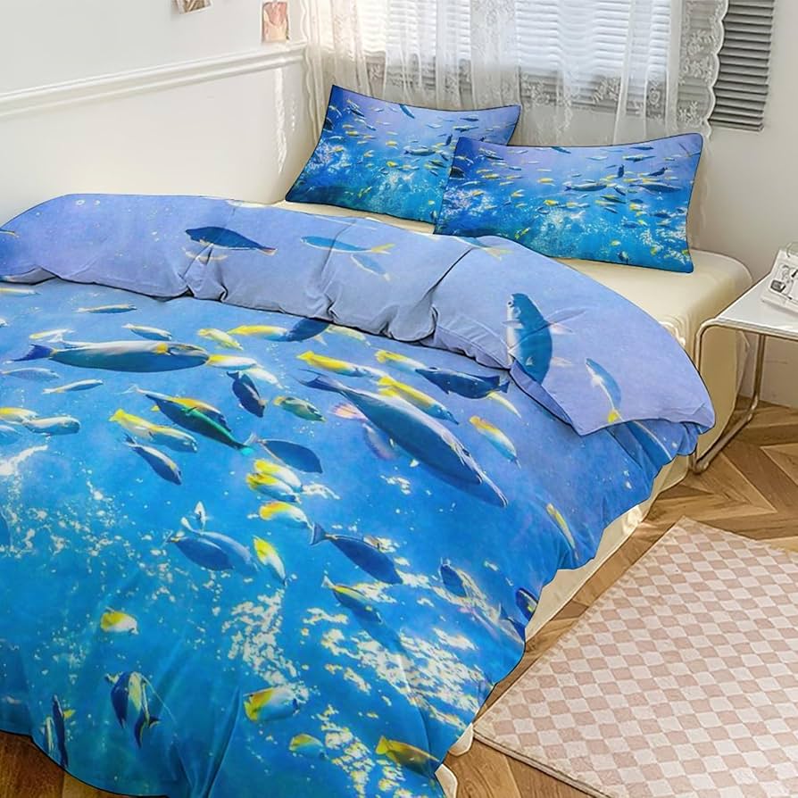 Amazon｜布団カバー 3点セット かわいい 深海 青い海 魚柄