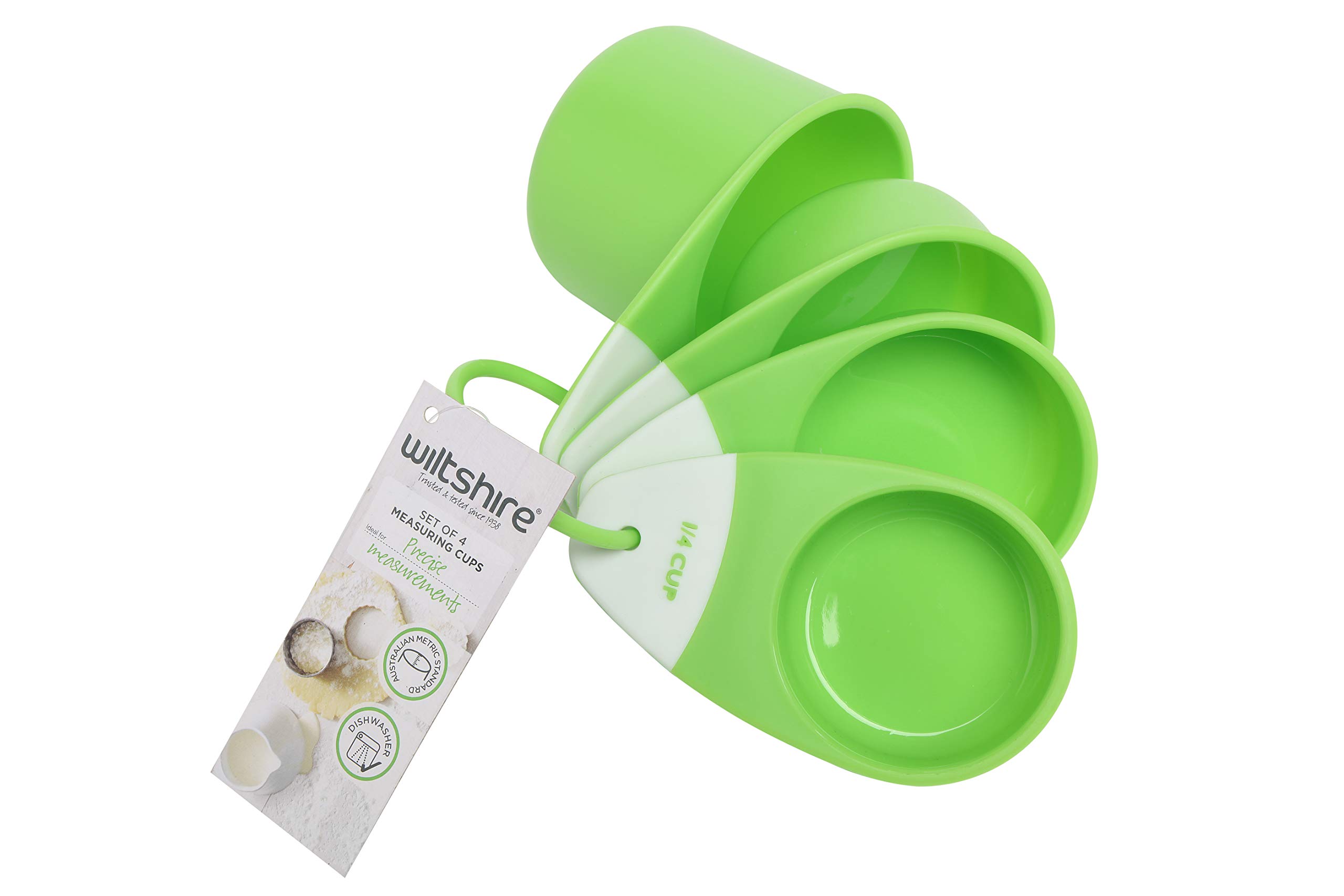 Wiltshire Classic Measuring Cups, Set of 4, Nest of Cups, Stackable with Loop, 1/4 1/3 1/2 & 1 Cup, 12.5x7.5x7cm, Green