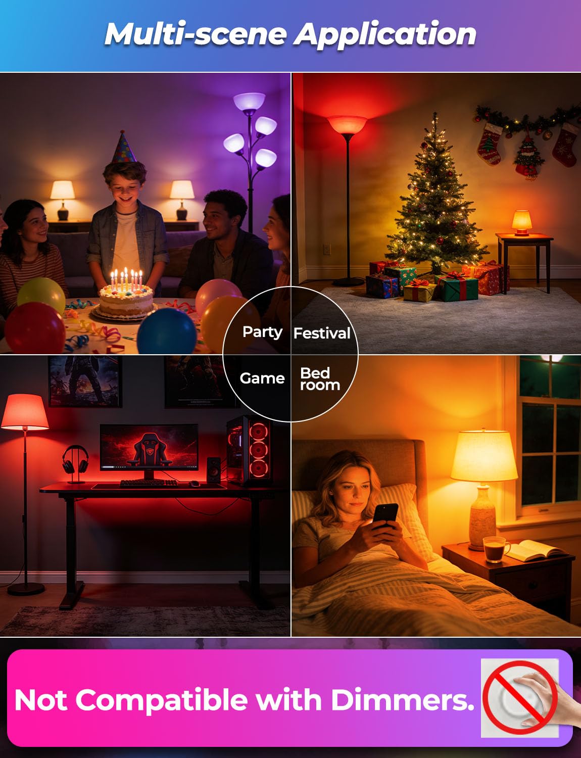 iLC LED Ampoules de couleur Edison Changement de Couleur Ampoule RGB+Blanc Dimmable - 120 Choix de Couleur - 10Watt E26 Types RGBW LED Ampoules - 2 Modes Dynamiques - Télécommande Compris (Lot de 2)