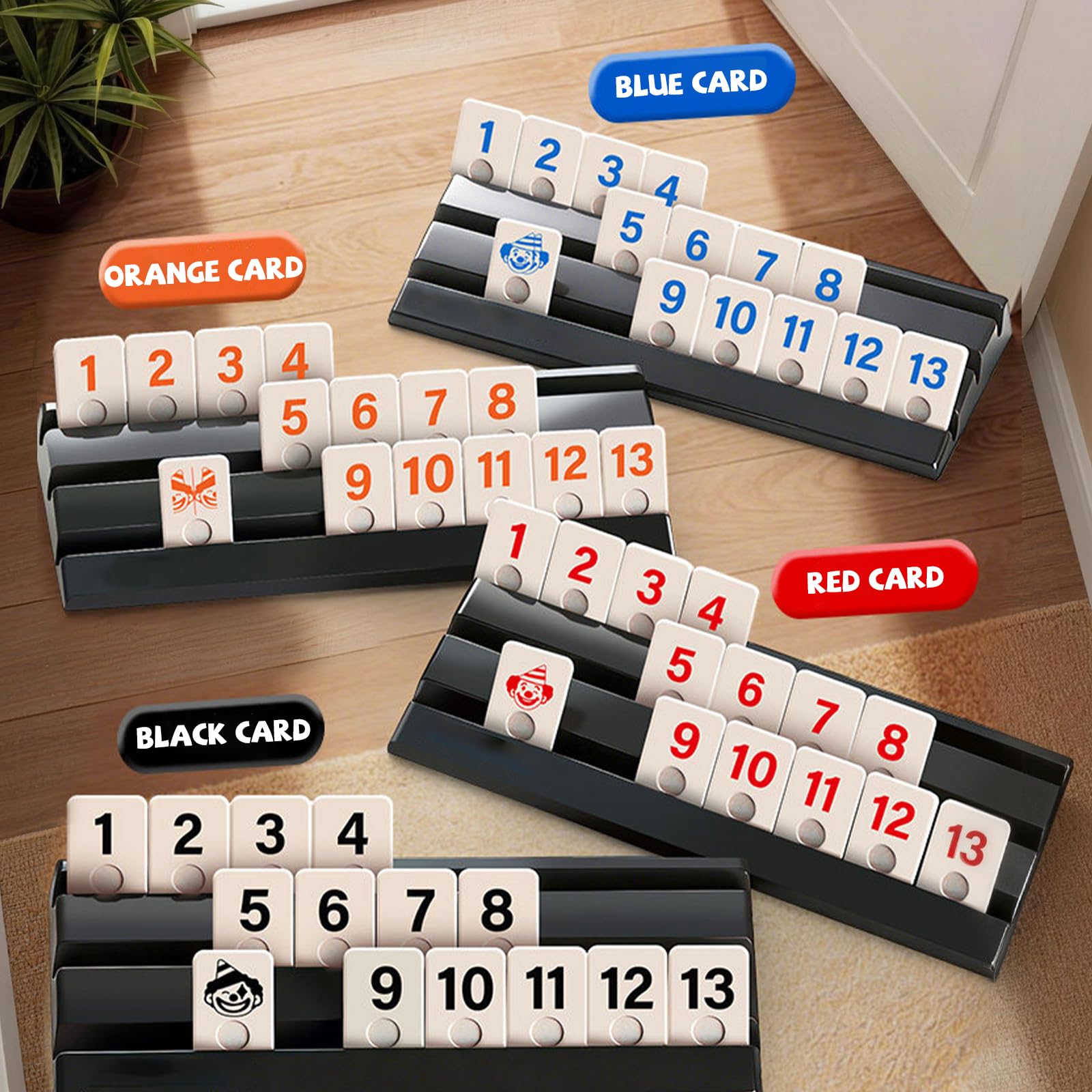 Juego De Mini Rummy Clásico con 104 Tarjetas y 4 Tarjeteros, Conveniente Juegos de Mesa Rummy para 2-4 Personas, es la Opción Ideal para Fiestas Familiares (Grandes)