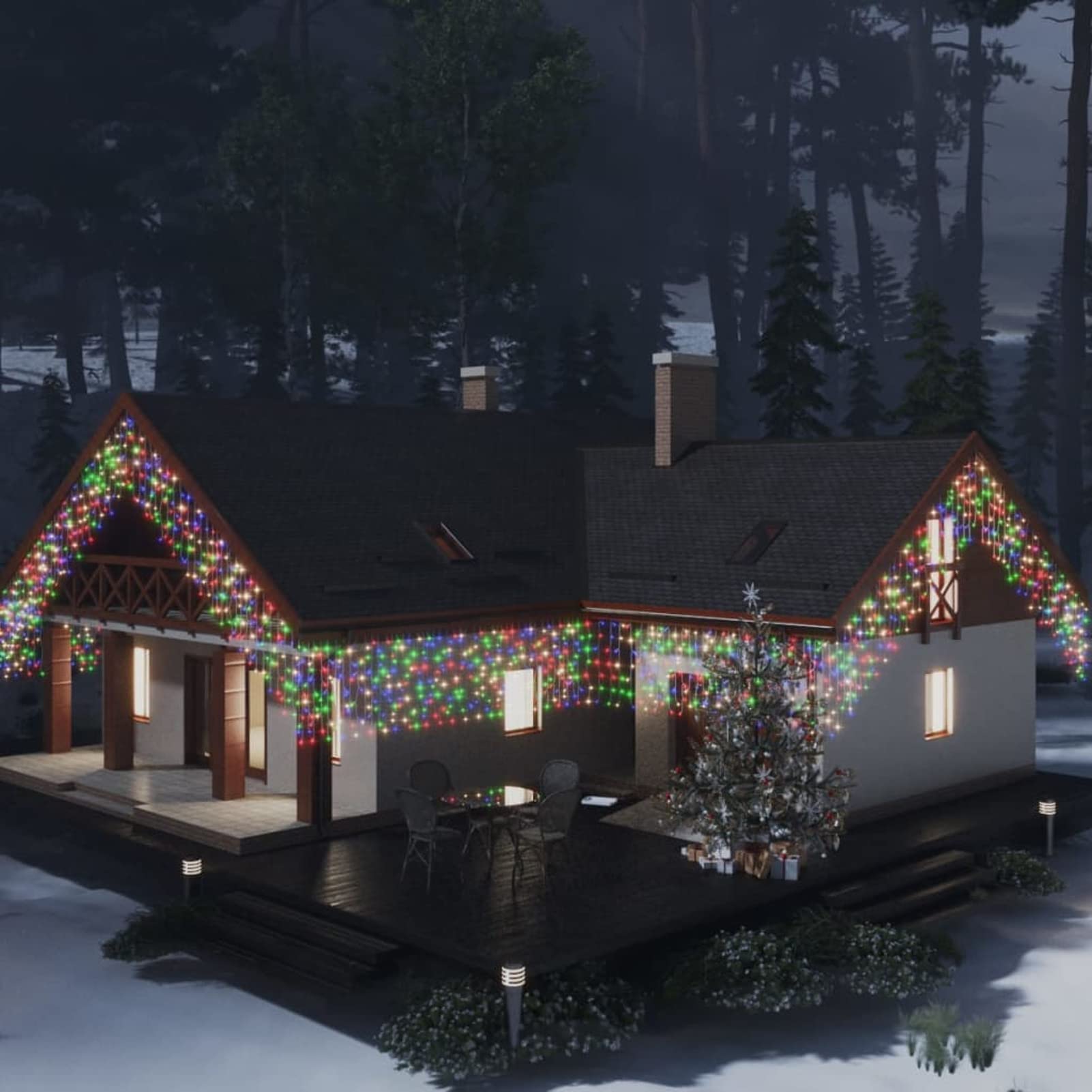 Homgoday Lichtervorhang Weihnachtsbeleuchtung Weihnachtsdeko, Lichterketten für Weihnachten, Party, Deko, Hochzeit, Garten, Balkon LED Eiszapfen 10 m 400 LED Bunt 8 Funktionen