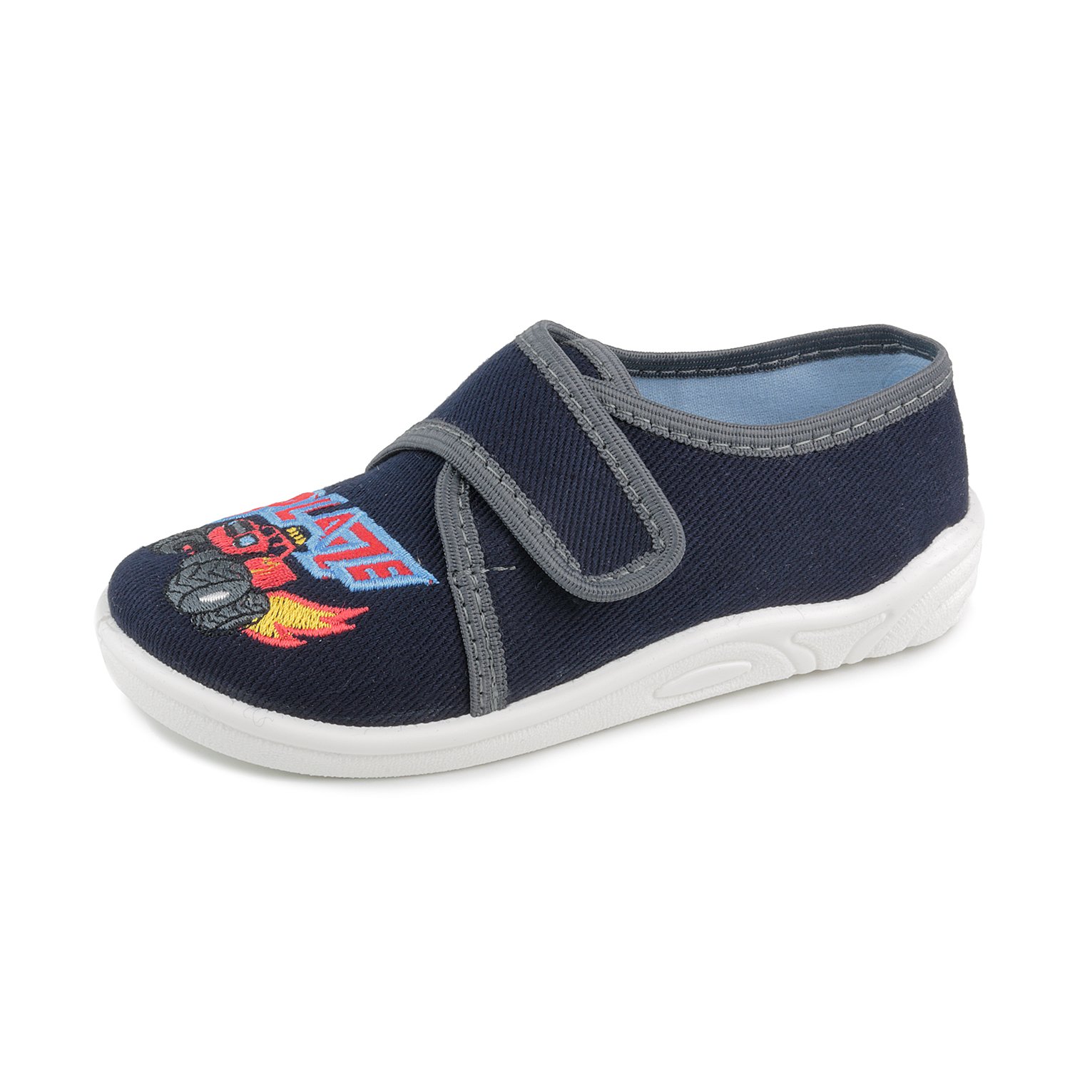 ZetpolDaniel 836 Toddler Boys' Navy Blue Hook-and-Loop Natural Canvas Embroidered Slip-On