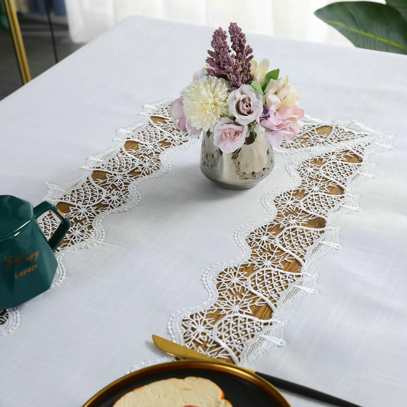Tovaglia Rettangolare Antimacchia Poliestere, Bianco, 150x250cm