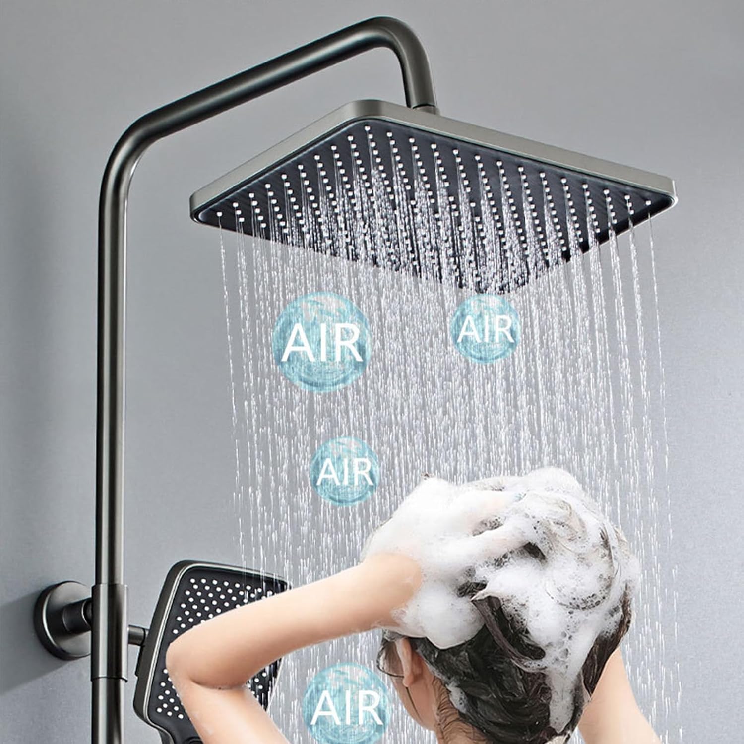 Shower Set Gray LED Digital Display Rain Shower Faucets Bathroom Mixer Shower System Atmosphere Light Bathtub Tap,Wall Mounted Shower Fixture,Shower High Adjustable