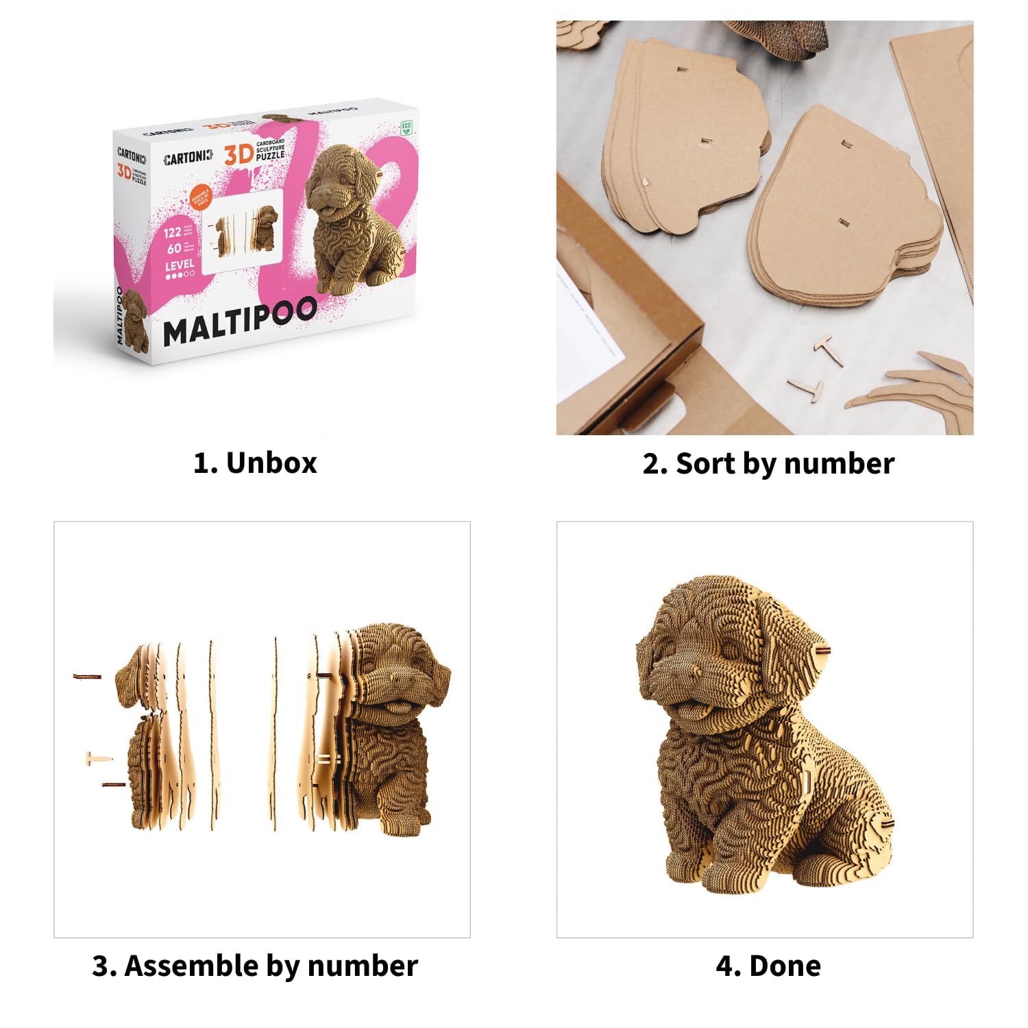 Perro Maltipoo Puzzle 3D de Cartón – Maqueta para Montar