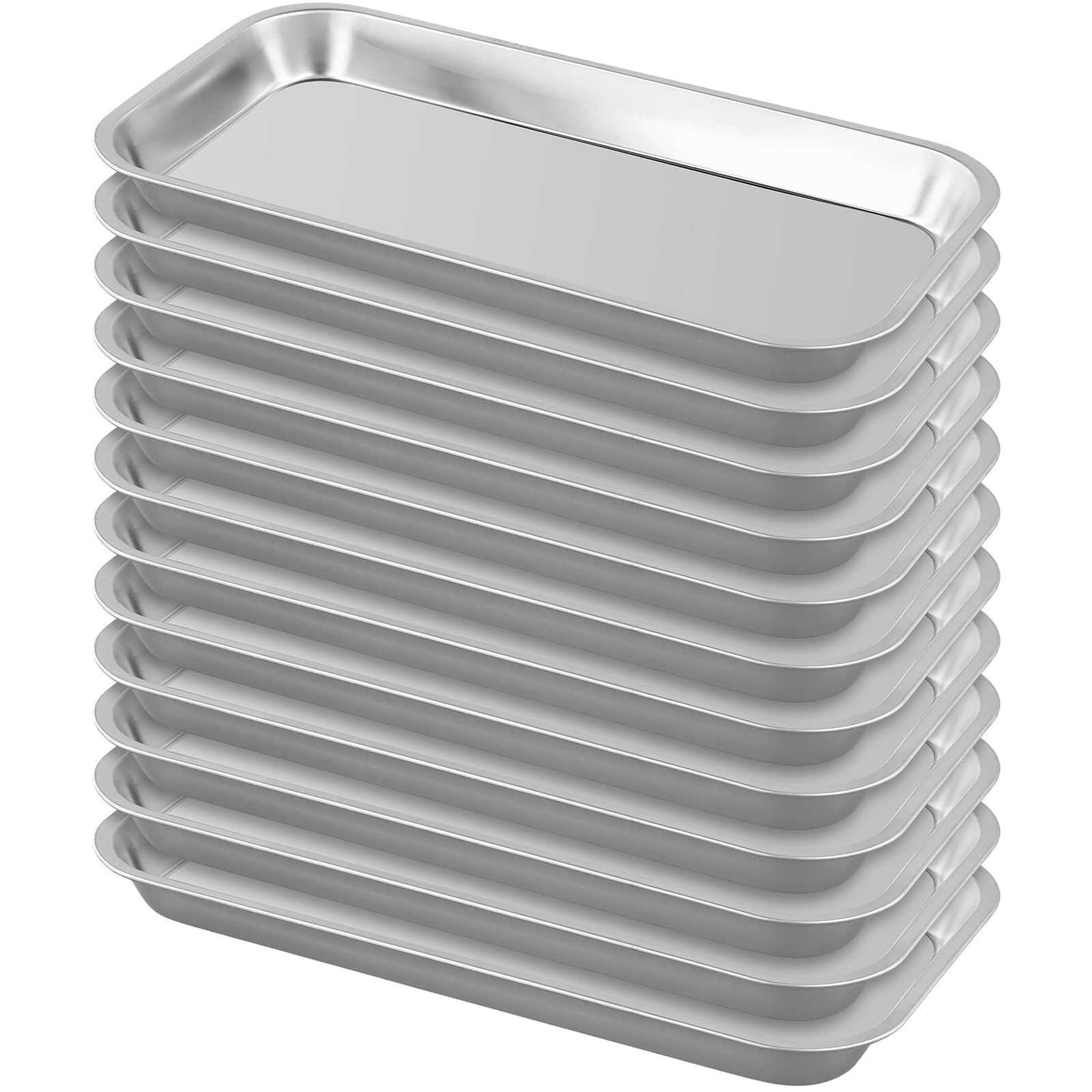 FUNSUEI Lot de 12 plateaux médicaux rectangulaires en acier inoxydable pour instruments de laboratoire 22,5 x 12 x 2 cm
