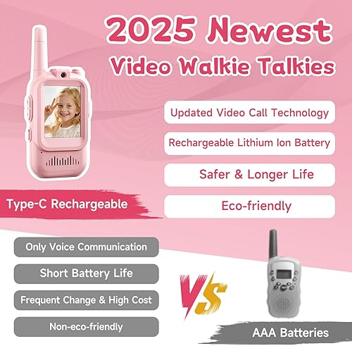 Miniatura 2 de Walkie Talkies de video para niños, paquete de 2 intercomunicadores de video recargables para niños, juguetes para interiores y exteriores para