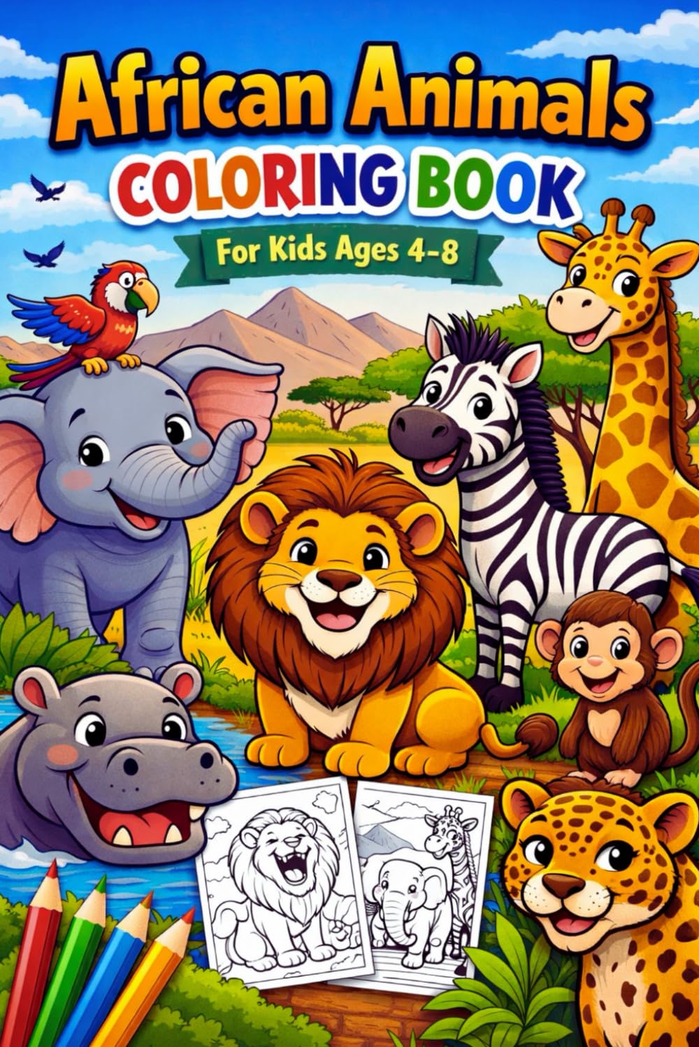 Cute African Safari Animals Coloring Book